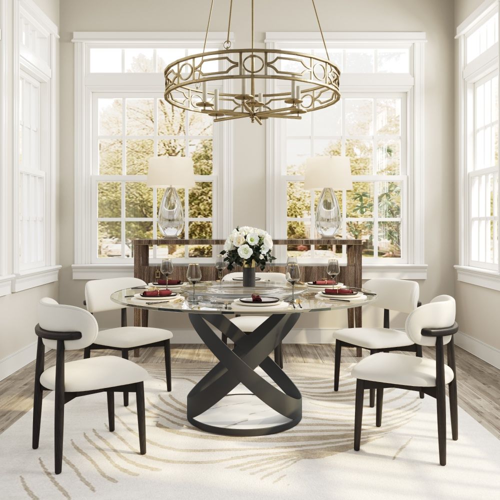 for 4 White Glossy Sintered Stone Dining Tables