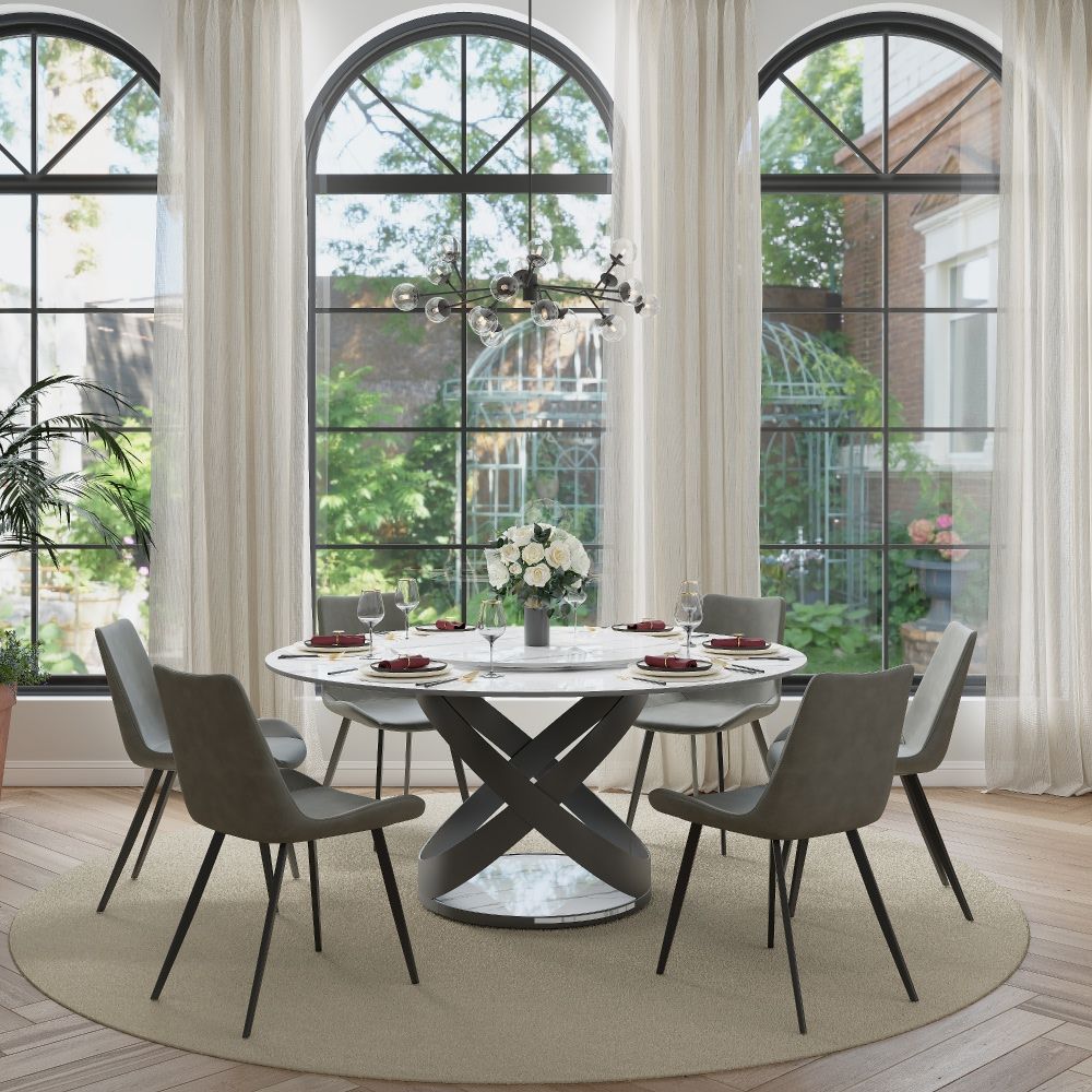 for 6 White Glossy Sintered Stone Dining Tables