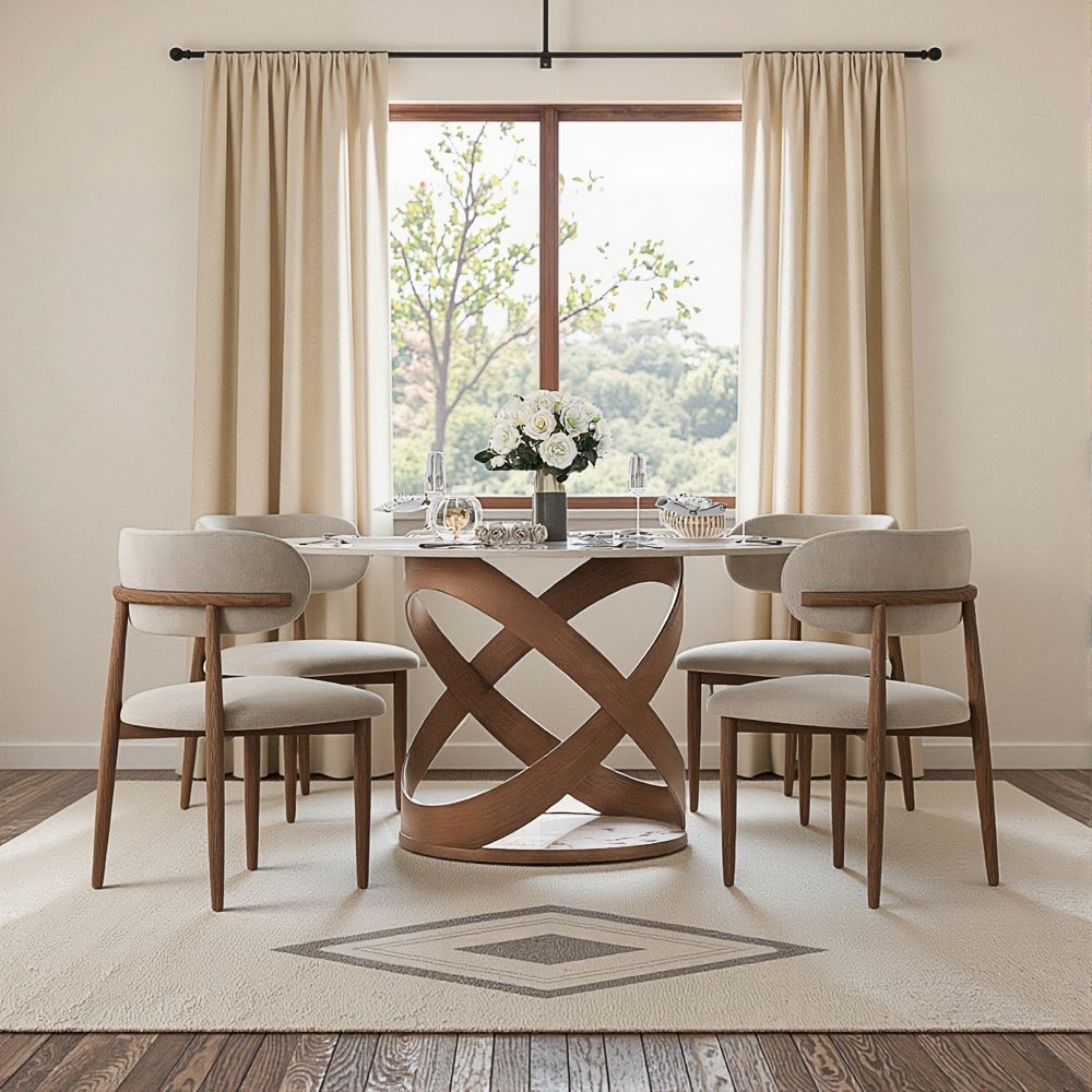 Pedestal White Glossy Sintered Stone Dining Tables