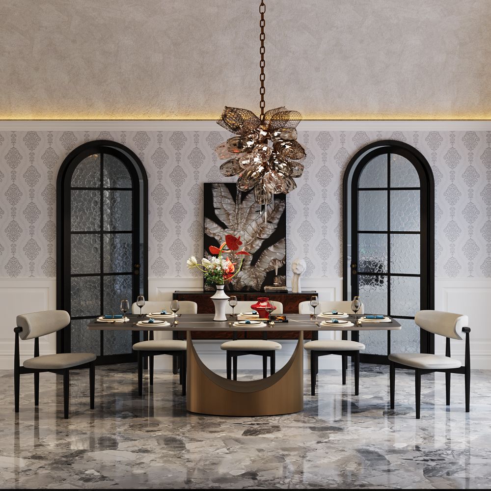 Seats 6 Matte Black Sintered Stone Dining Tables