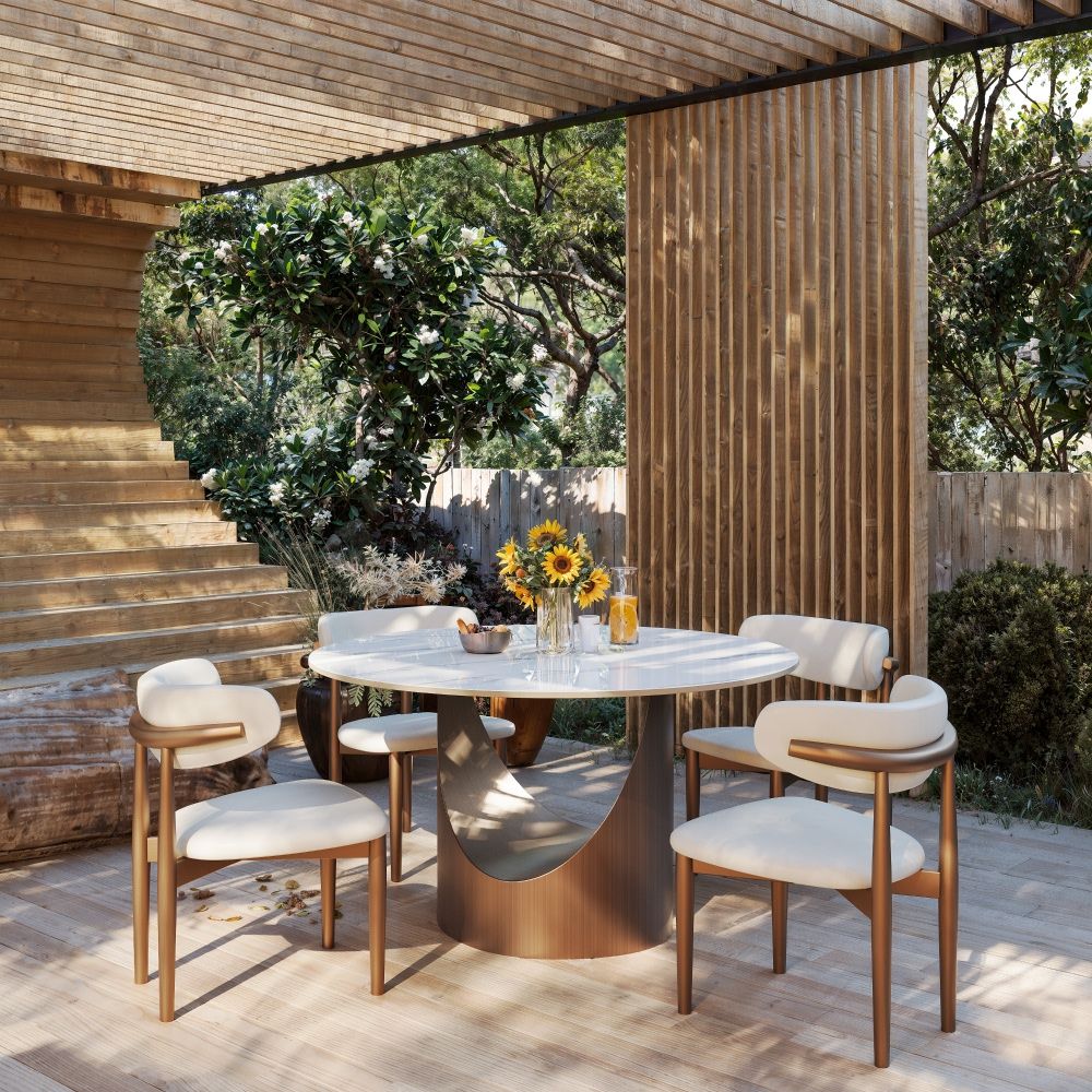 Hobart White Glossy Sintered Stone Dining Tables