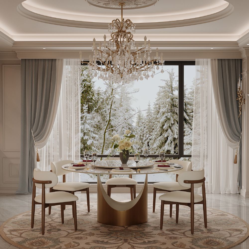 Office White Glossy Sintered Stone Dining Tables