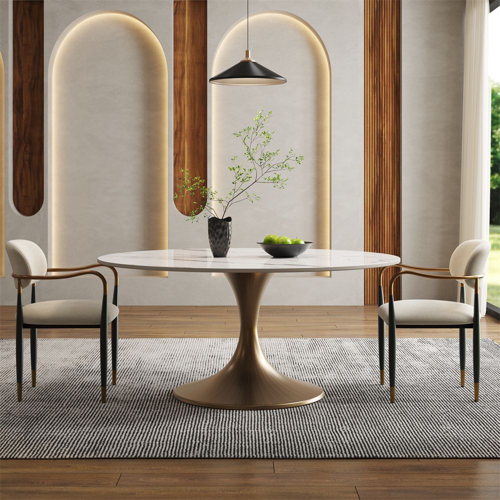 Gold White Glossy Sintered Stone Dining Tables