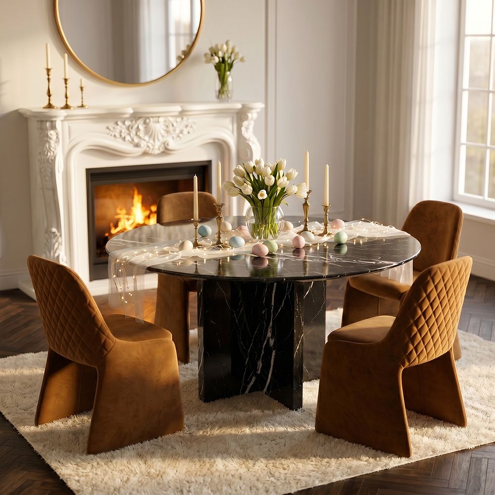 Seats 6 Black Marble Dining Tables
