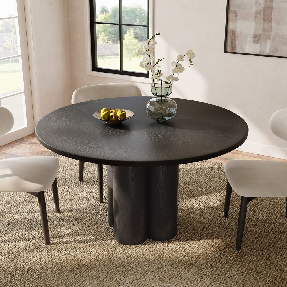 Living Room Black Oak Wood Veneer Dining Tables