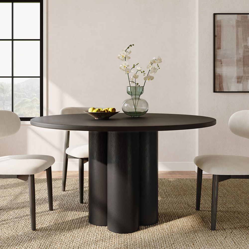 Black Black Oak Wood Veneer Dining Tables