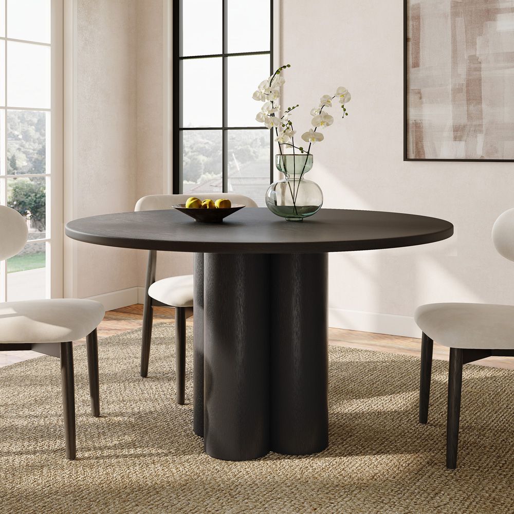 Black Black Oak Wood Veneer Dining Tables