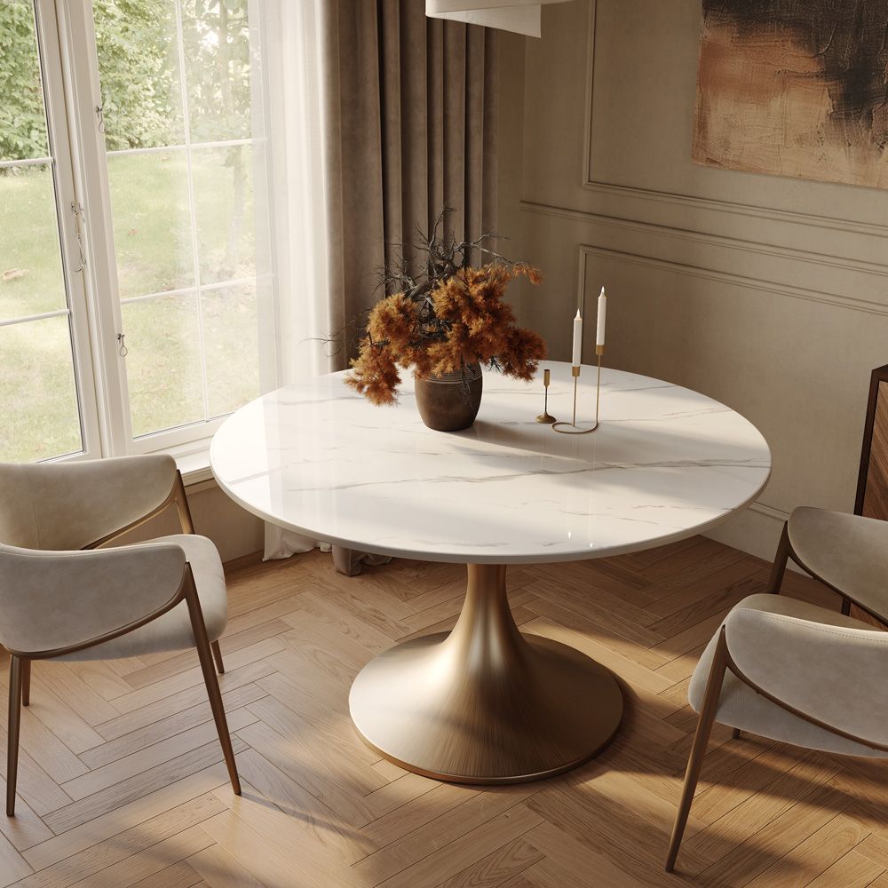 White Glossy Sintered Stone Dining Tables