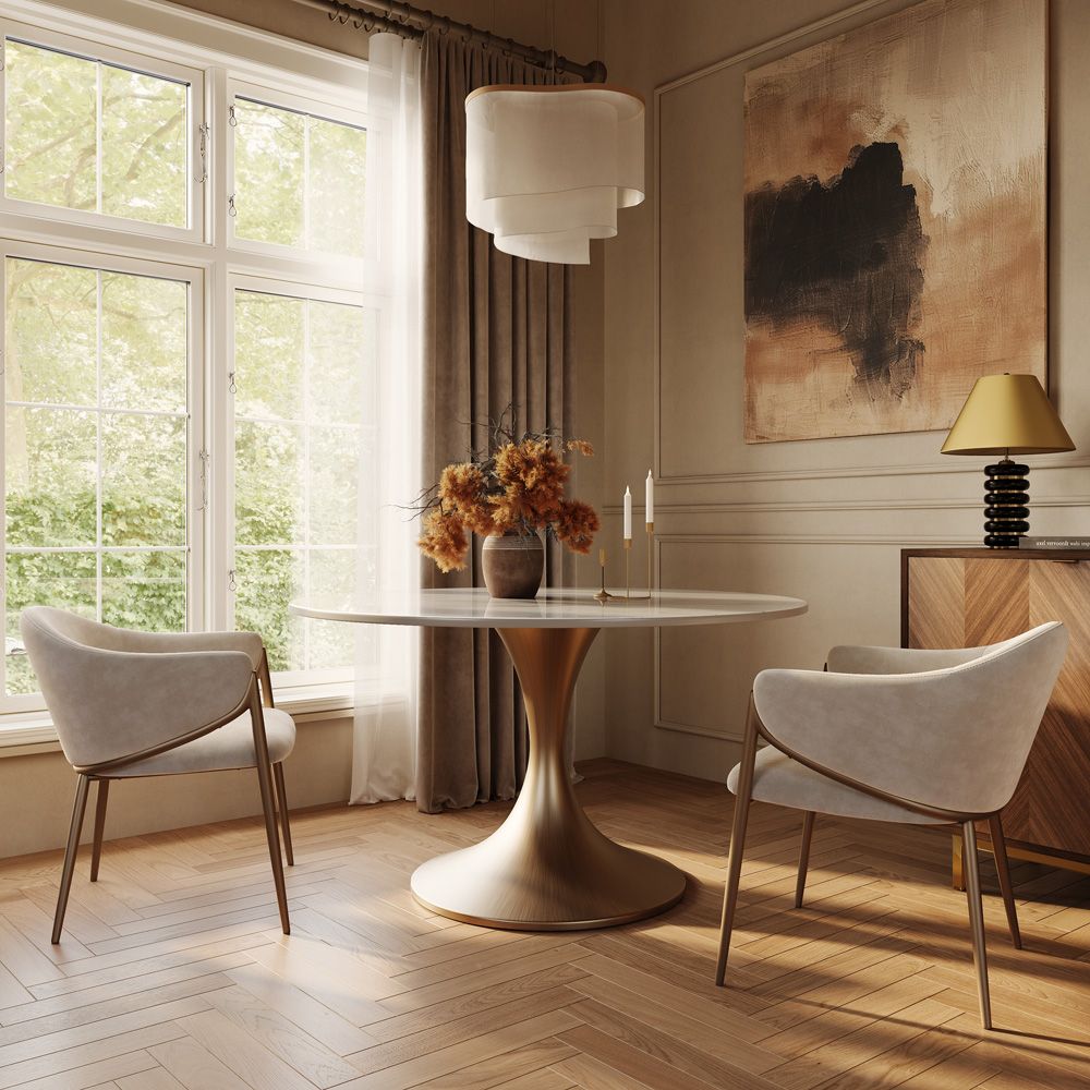 White Glossy Sintered Stone Dining Tables