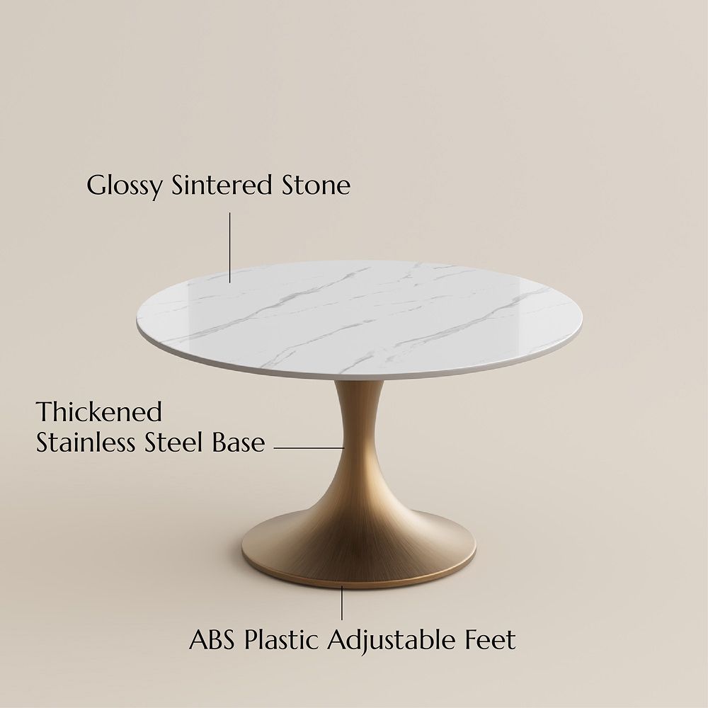 Pedestal White Glossy Sintered Stone Dining Tables