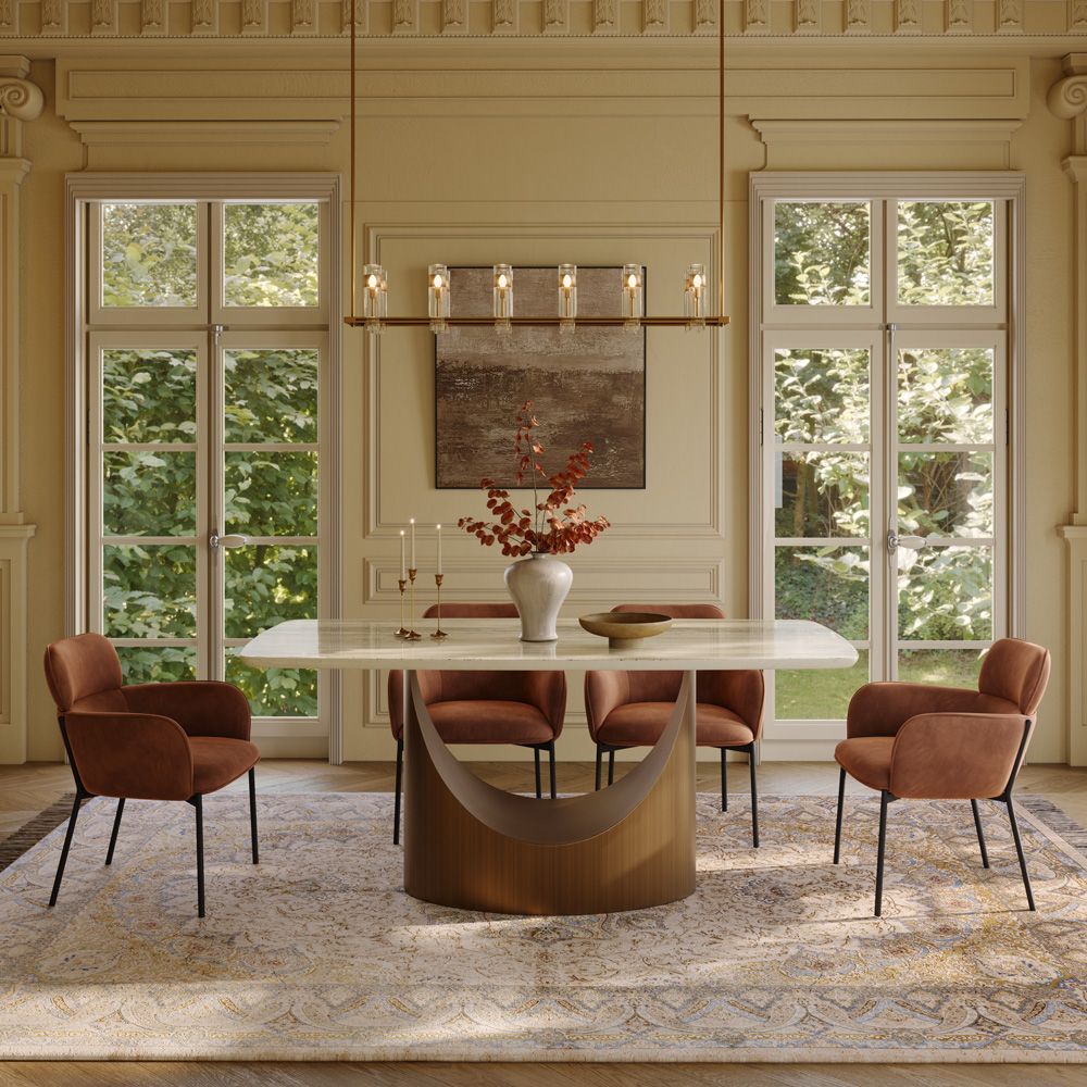 for 6 Yellow Natural Marble Dining Tables