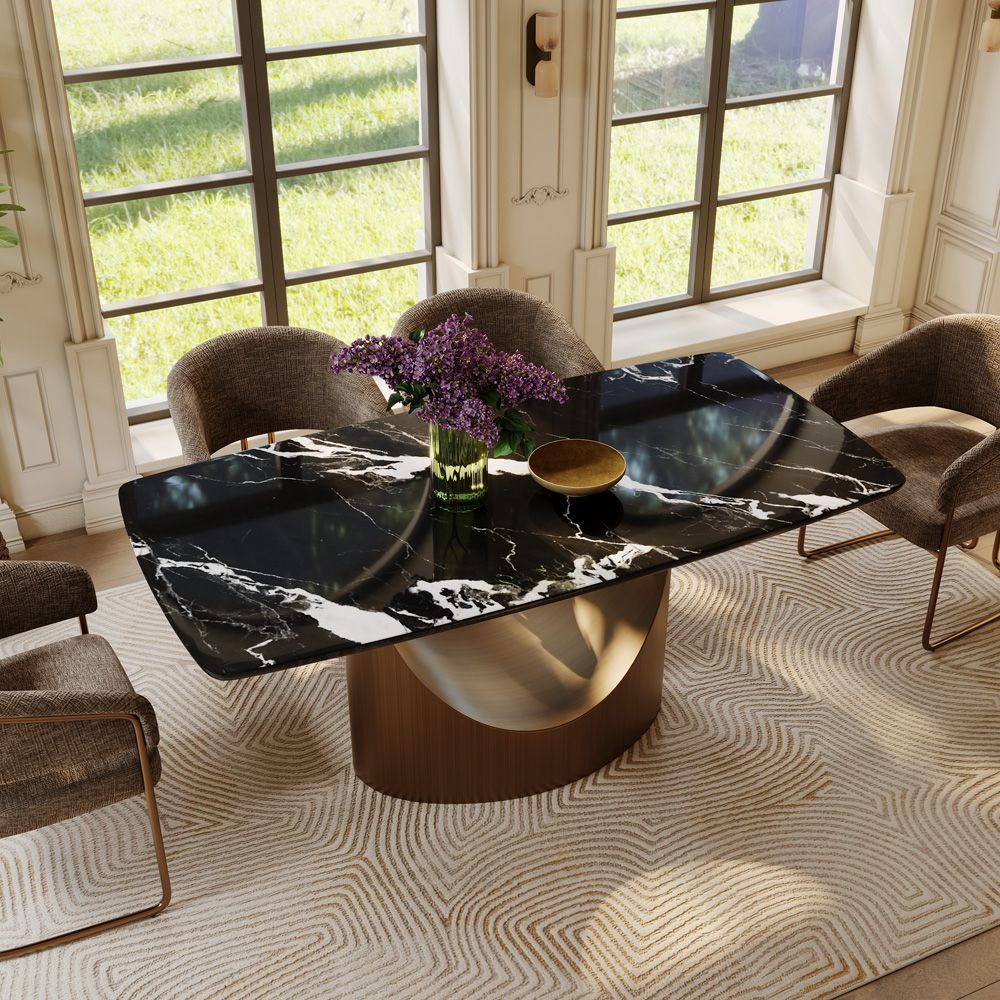U-Shape Black Natural Marble Dining Tables