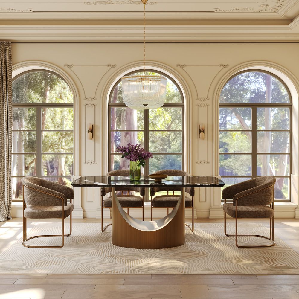 Seats 6 Black Natural Marble Dining Tables