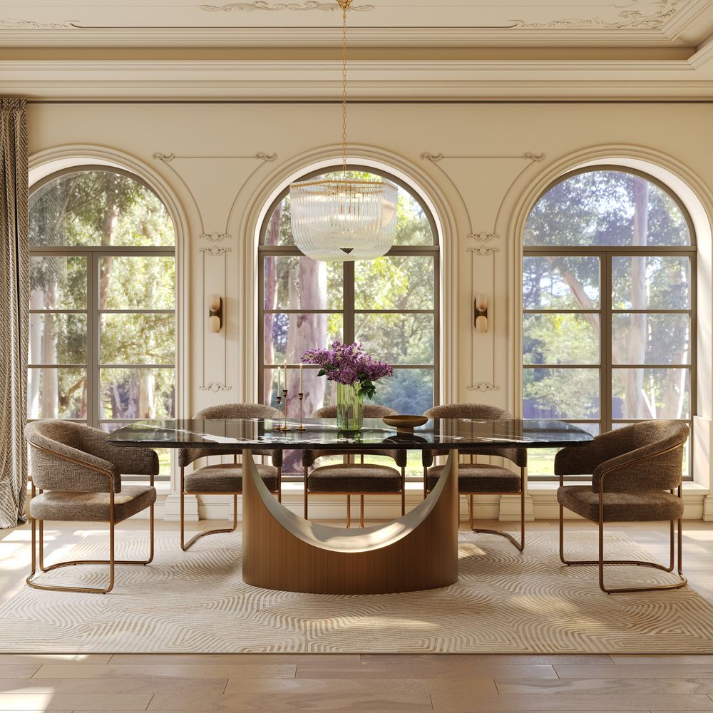 Seats 6 Black Natural Marble Dining Tables