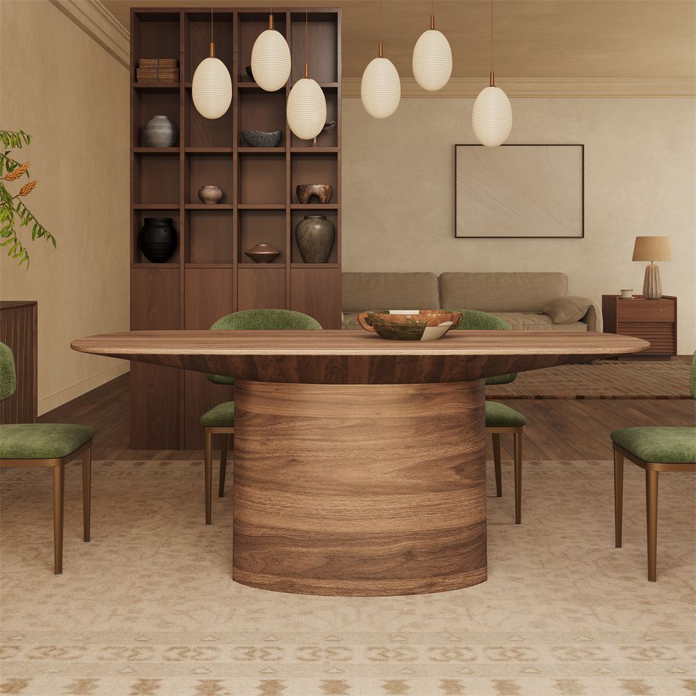 Pedestal Walnut Color Engineered Wood Dining Tables