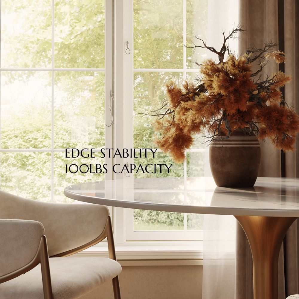 Pedestal White Glossy Sintered Stone Dining Tables