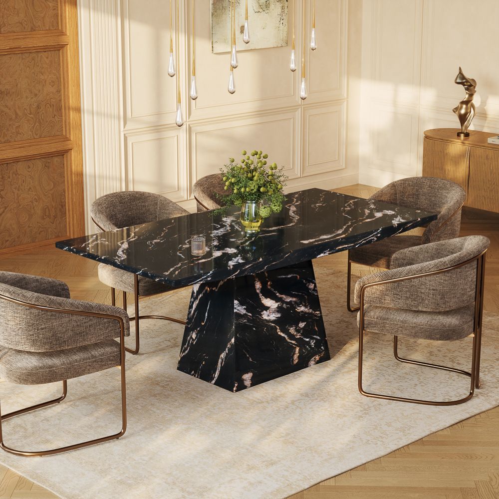 Seats 6 Black Marble Dining Tables