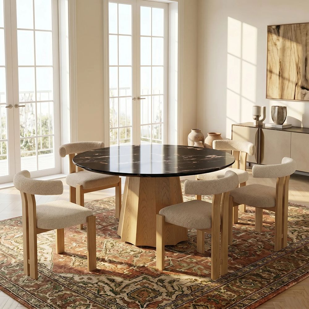 Ash Wood Black Marble Dining Tables