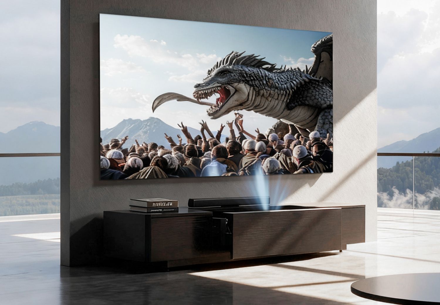 Modern Low Electric TV Stand with Ultra-short Throw Projector