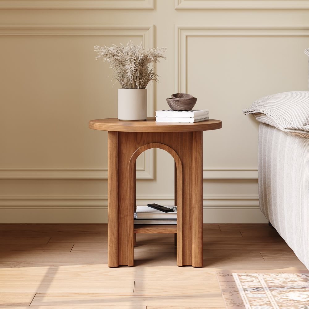 Mid Century Walnut Color Engineered Wood End & Side Tables