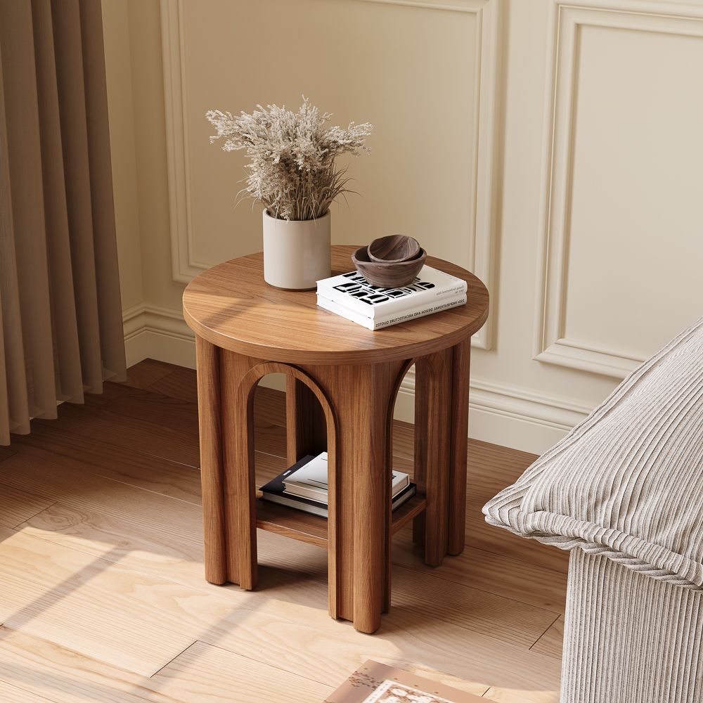 Fully Assemble Walnut Color Engineered Wood End & Side Tables