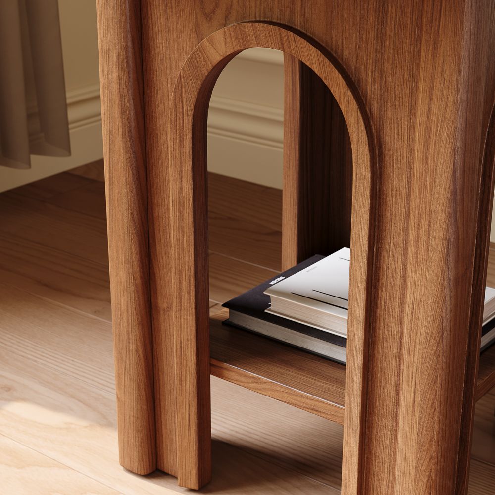Arch Walnut Color Engineered Wood End & Side Tables