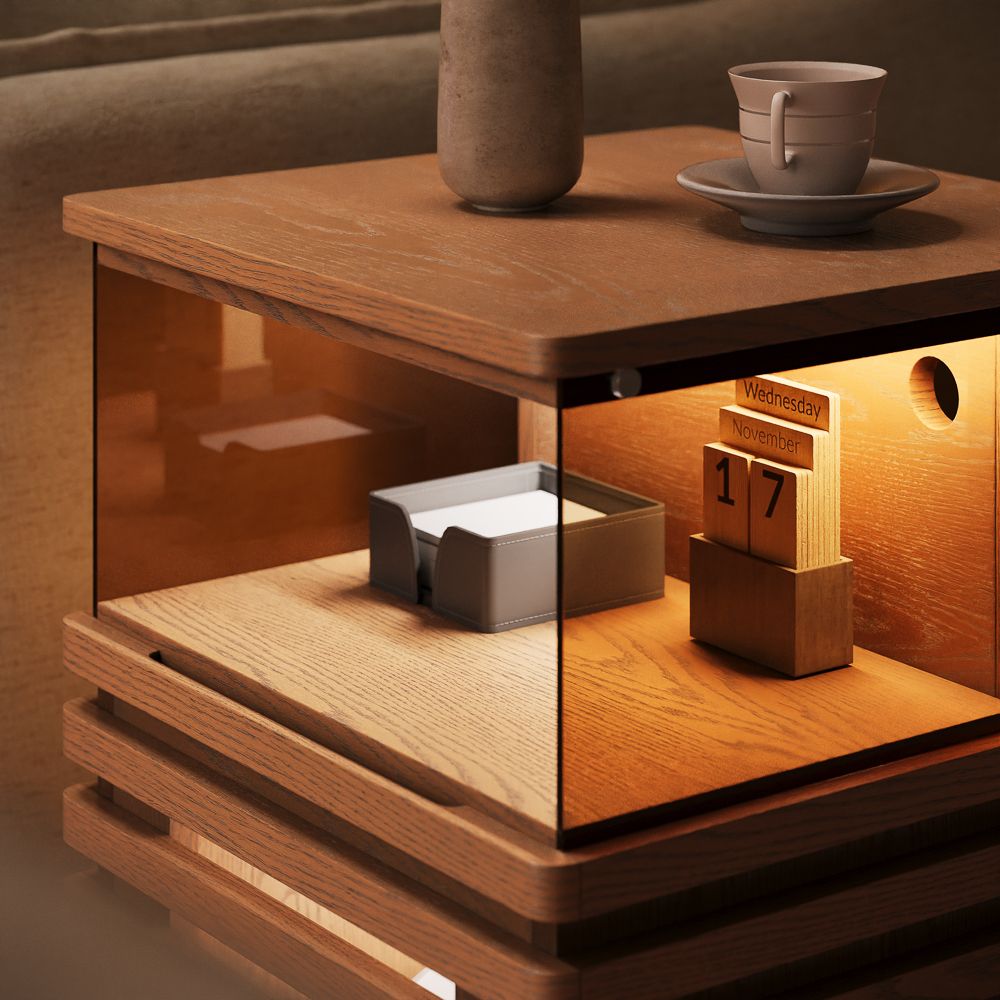 Walnut Color End & Side Tables with LED Light 