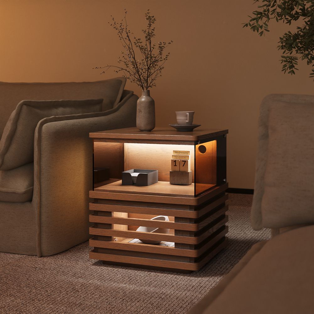 with LED Light Walnut Color End & Side Tables