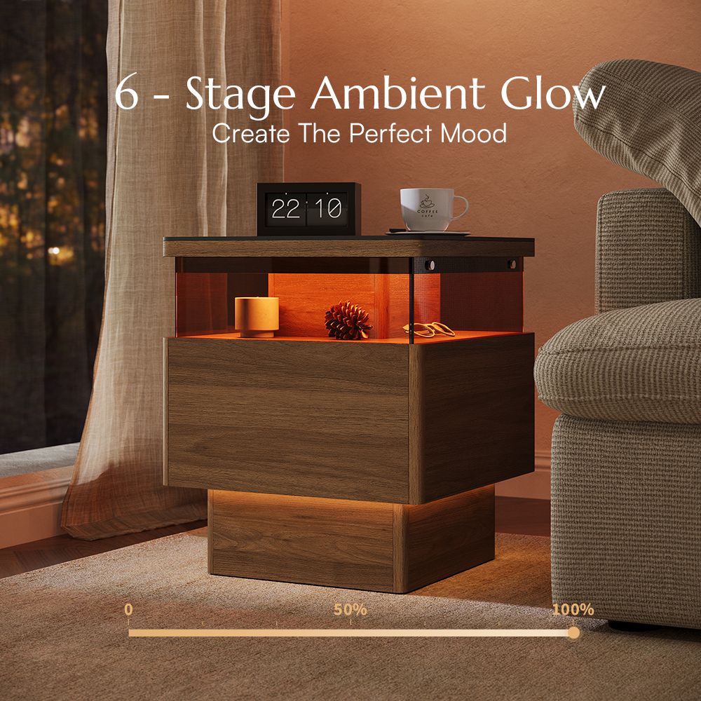 Mid Century Modern Dark Wood & Black Engineered Wood End & Side Tables