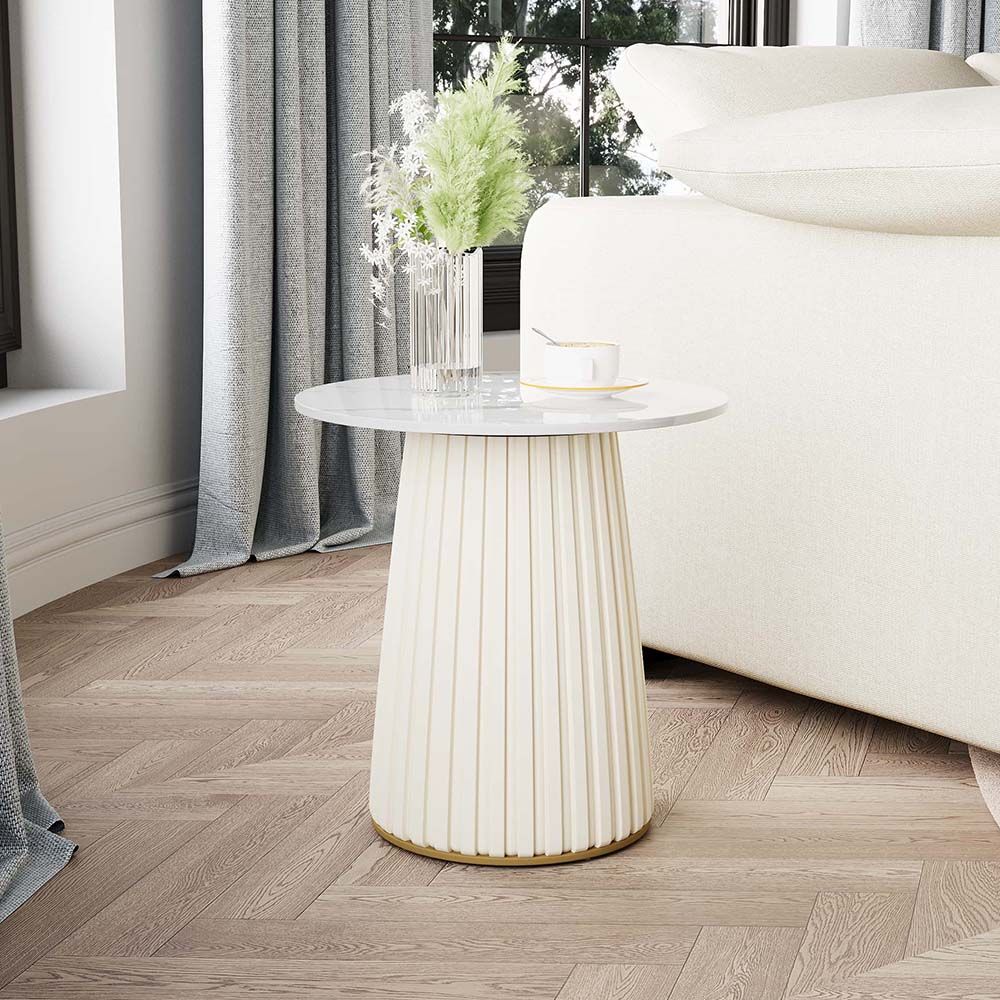 White Glossy Sintered Stone End & Side Tables