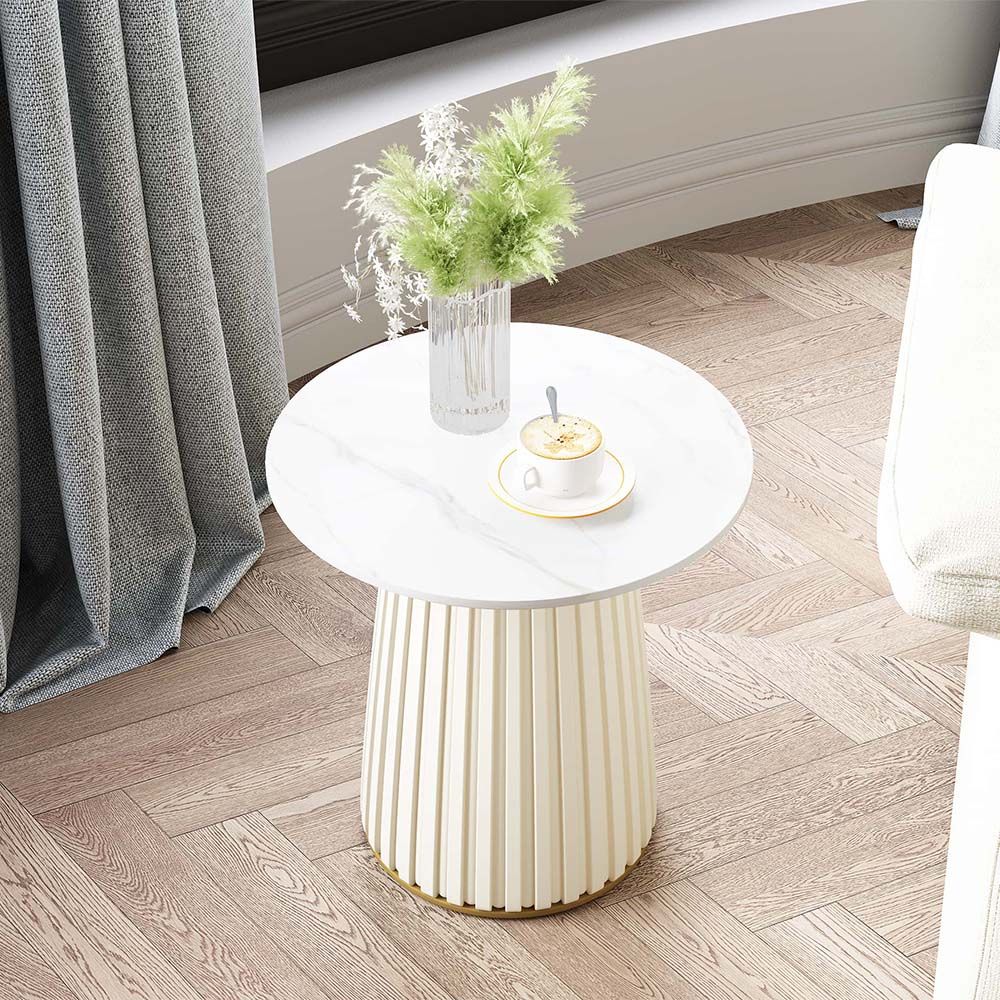 White Glossy Sintered Stone End & Side Tables