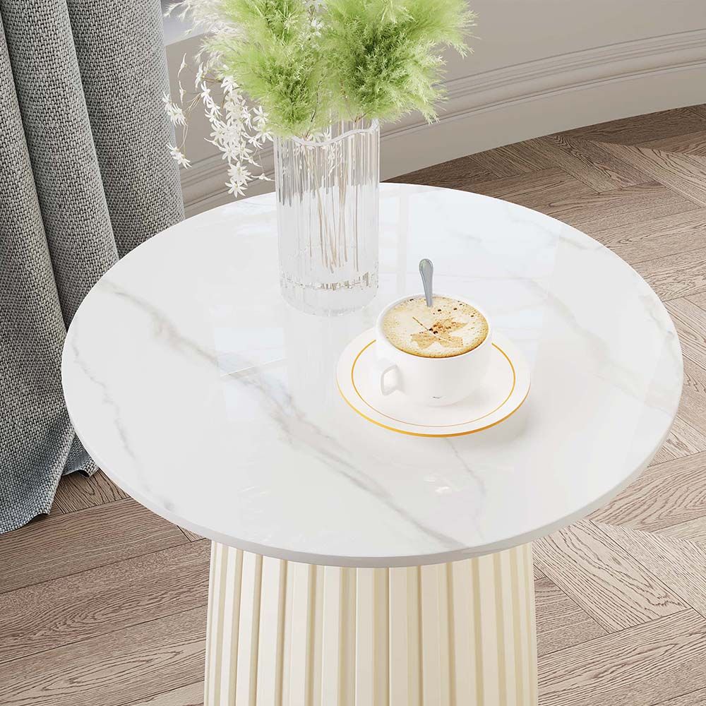 White Glossy Sintered Stone End & Side Tables