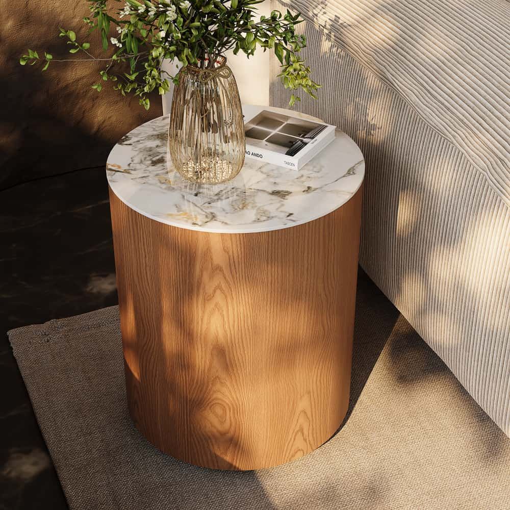 with Storage Walnut Color Sintered Stone Living Room Set