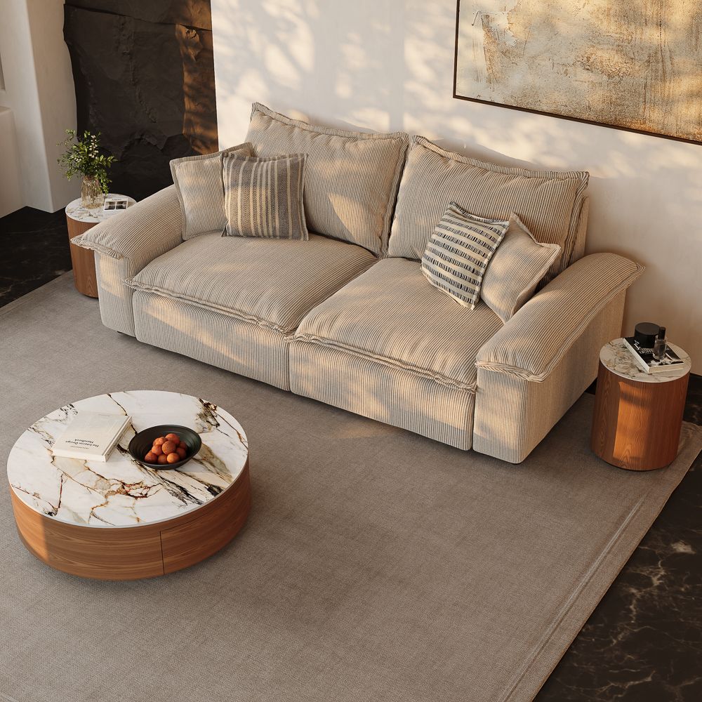 Modern Walnut Color Sintered Stone Living Room Set