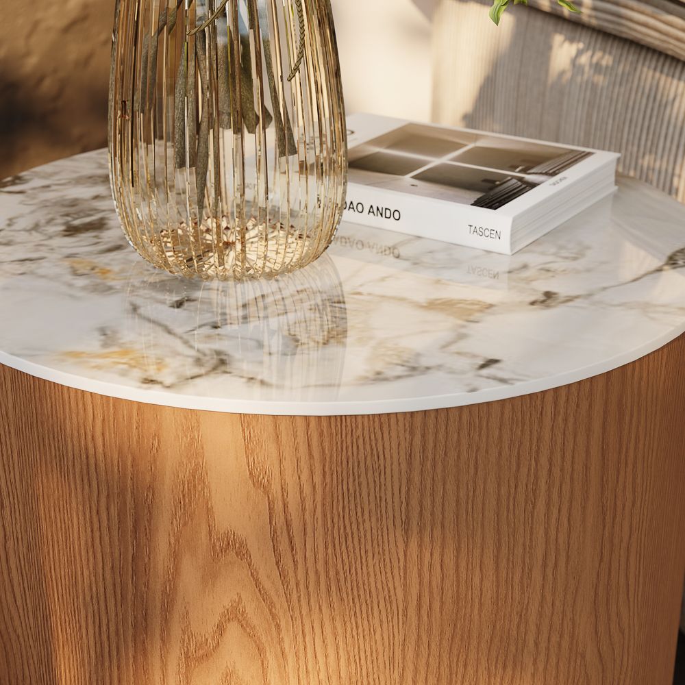 Round Walnut Color MDF End & Side Tables