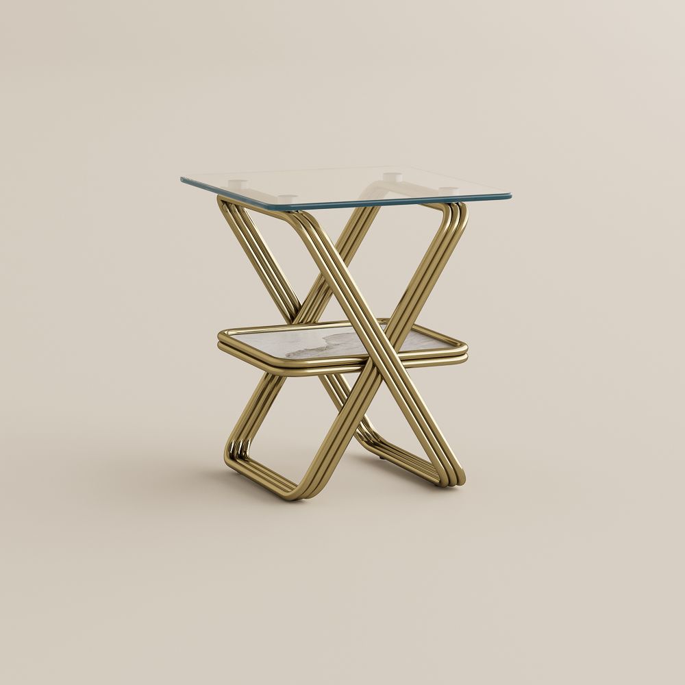 Metal Clear & Gold Tempered Glass End & Side Tables