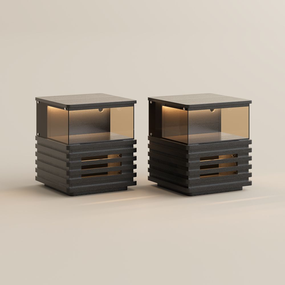 Walnut Color Black End & Side Tables