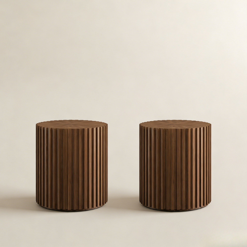 Mid-Century Modern Walnut Color MDF End & Side Tables
