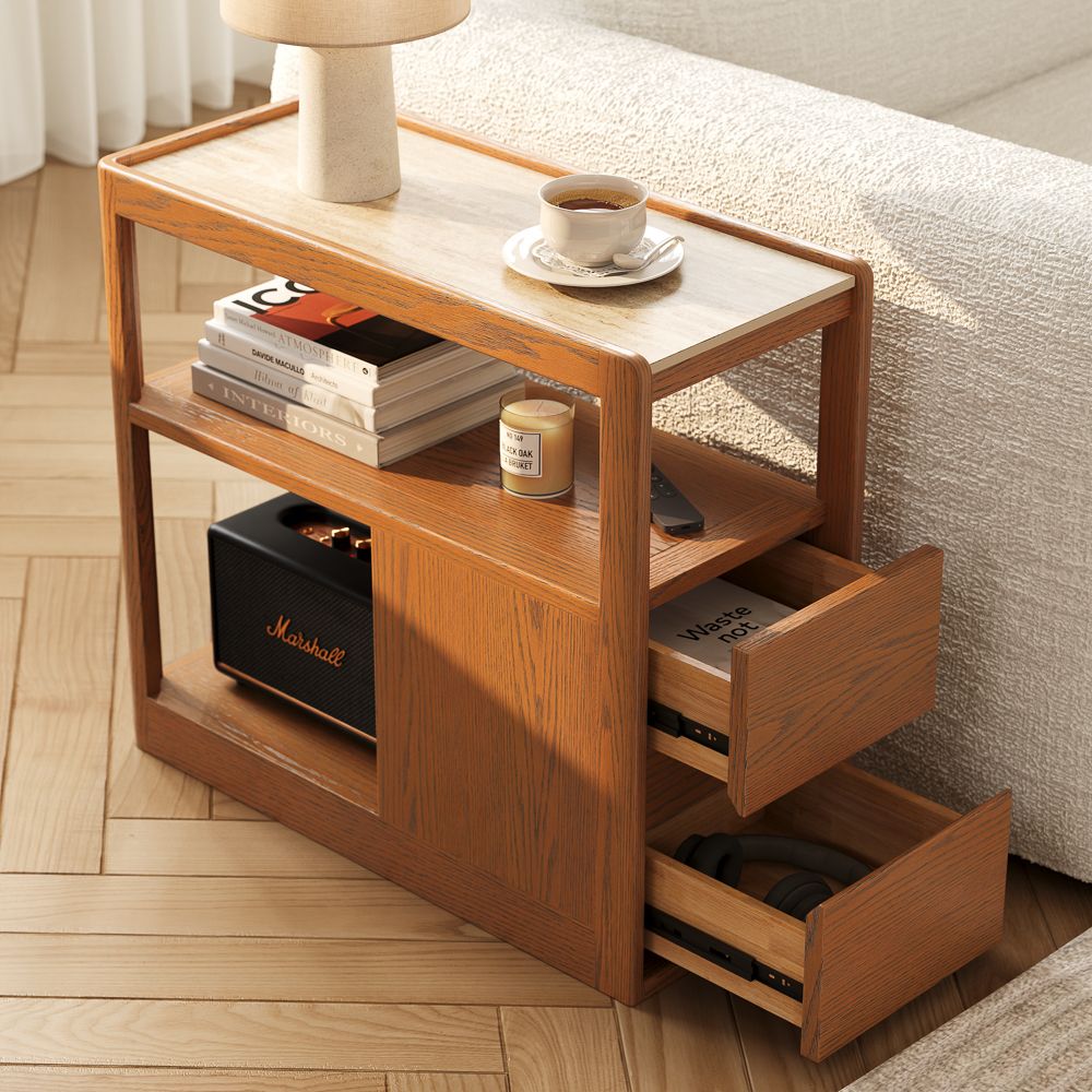 Wood Walnut Color Engineered Wood End & Side Tables