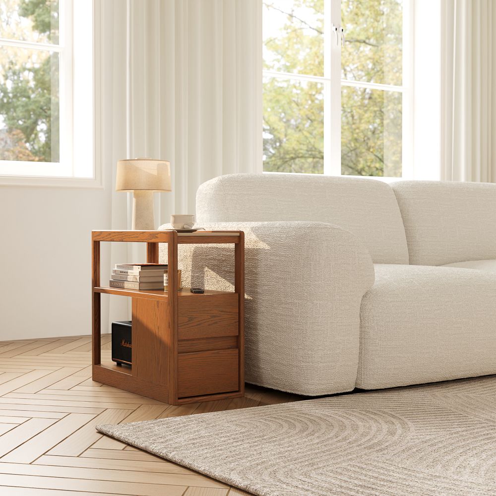 Wood Walnut Color Engineered Wood End & Side Tables