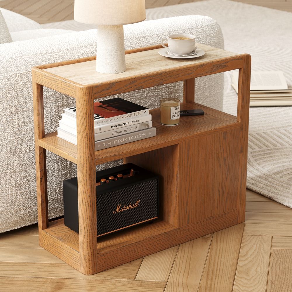 2 Tier Walnut Color Engineered Wood End & Side Tables