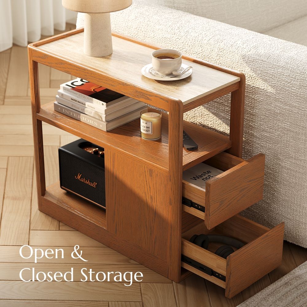 Living Room Walnut Color Engineered Wood End & Side Tables