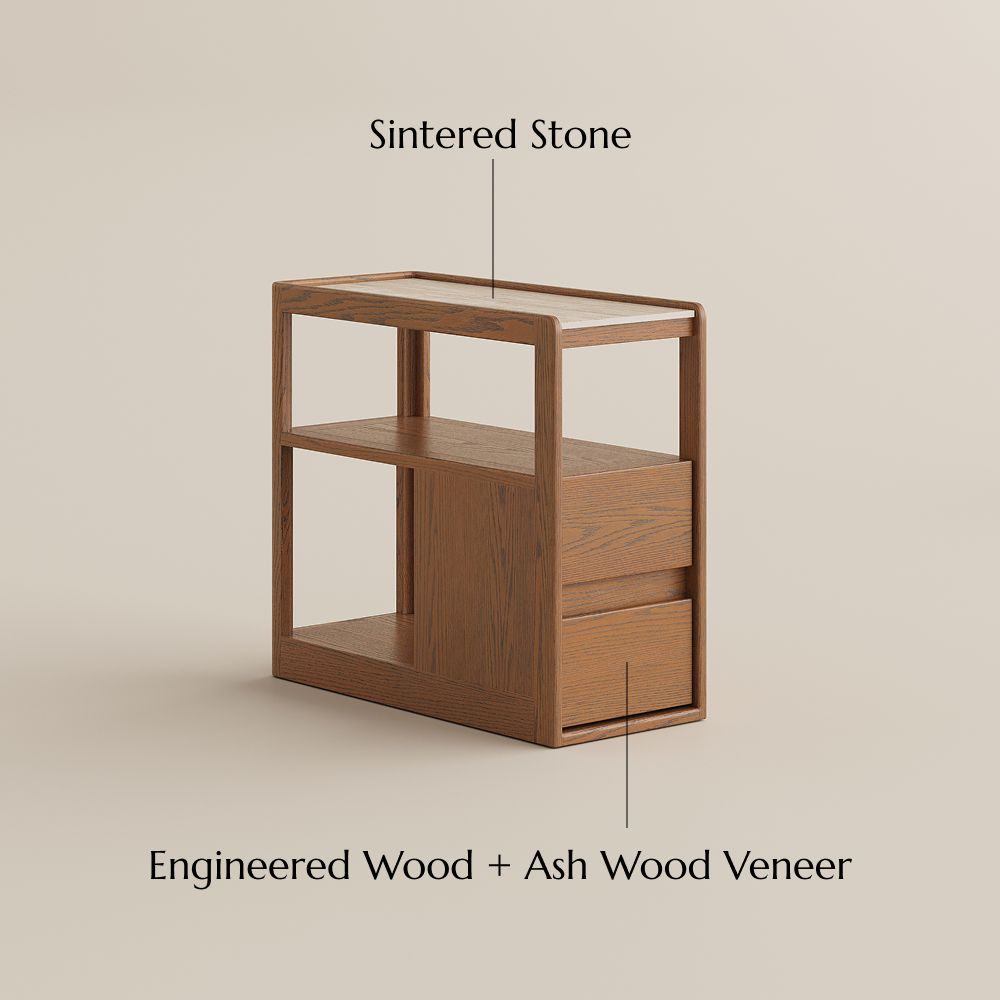 Walnut Walnut Color Sintered Stone End & Side Tables