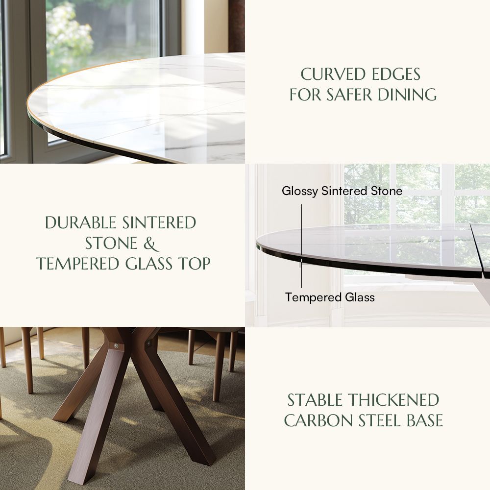 Bronze White Glossy Sintered Stone Extendable Dining Tables