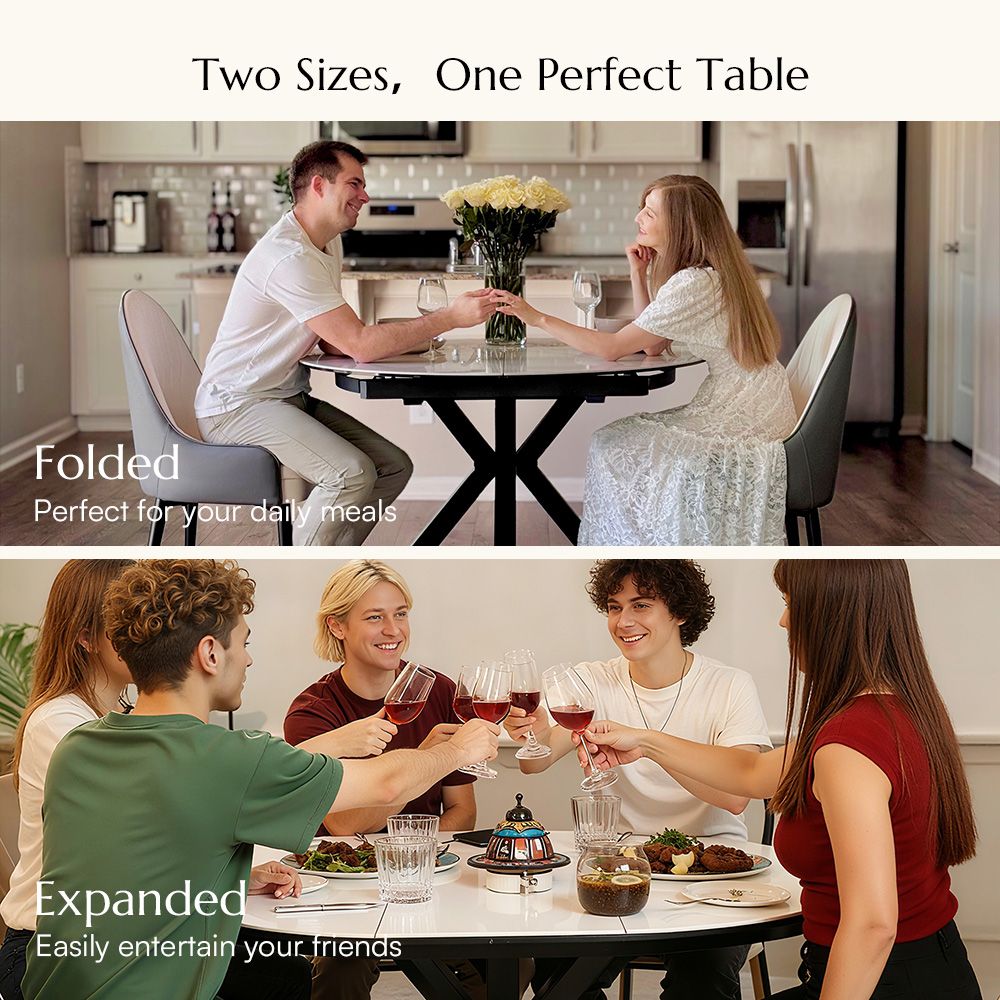 Oval White Glossy Sintered Stone Extendable Dining Tables