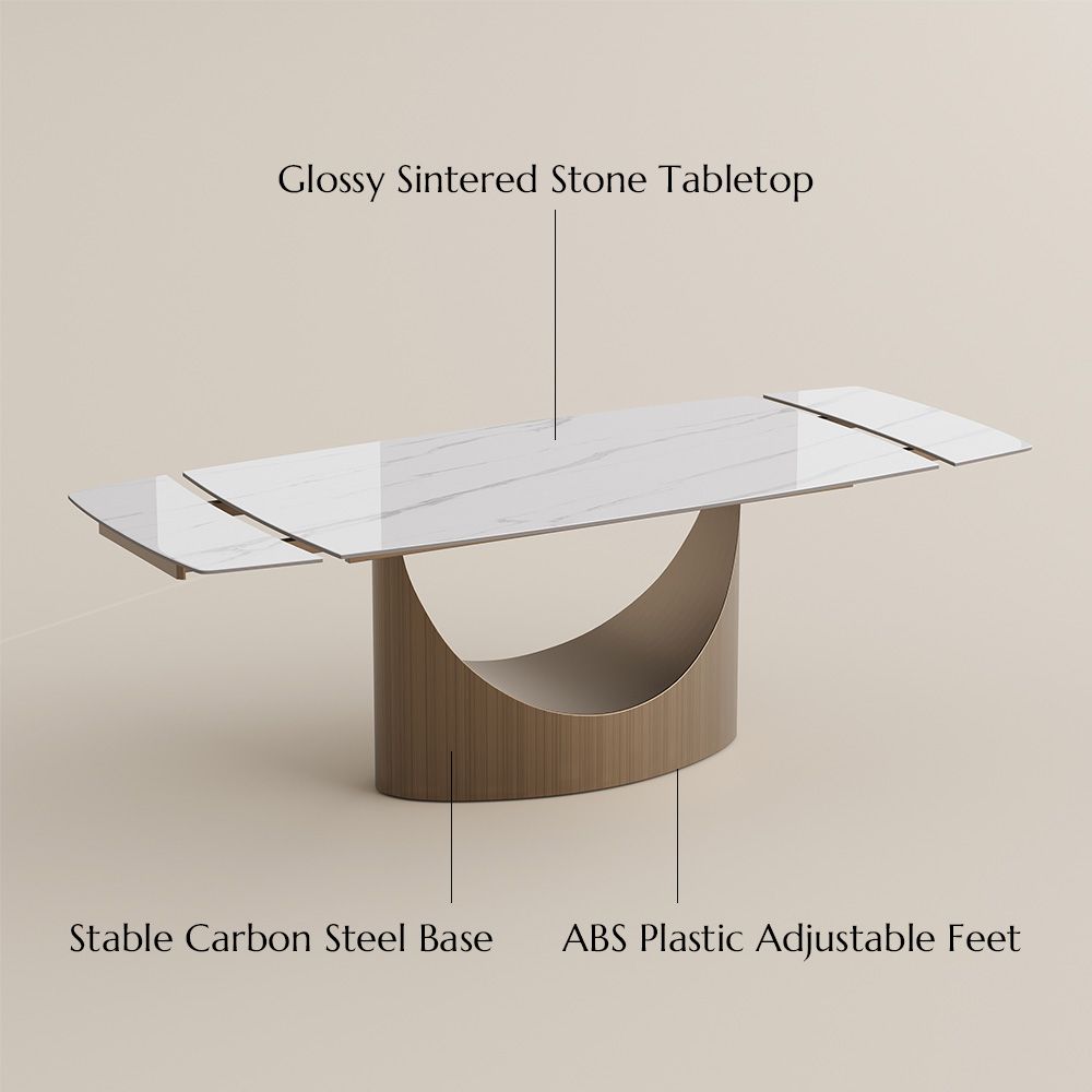 Gaming Room White Glossy Sintered Stone Extendable Dining Tables