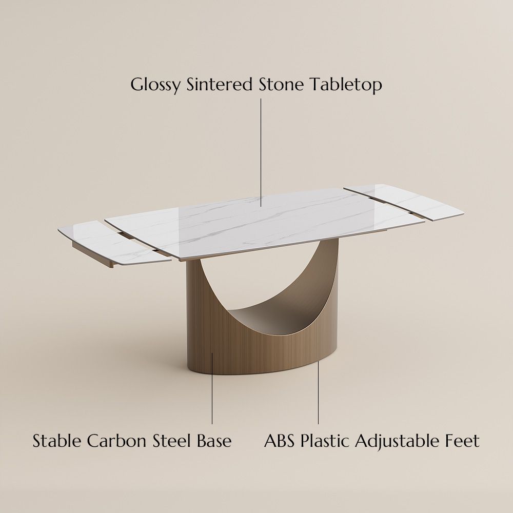 Extendable White Glossy Sintered Stone Extendable Dining Tables