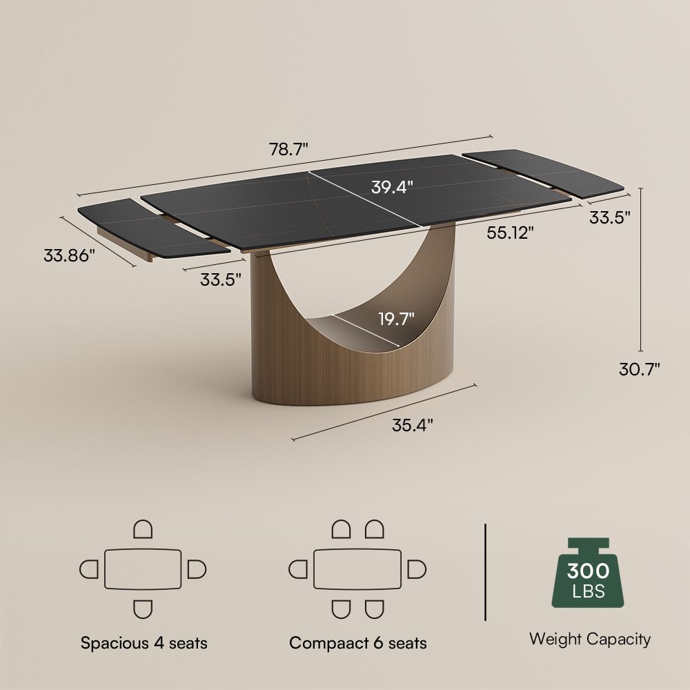 Extendable Black Matte Sintered Stone Extendable Dining Tables