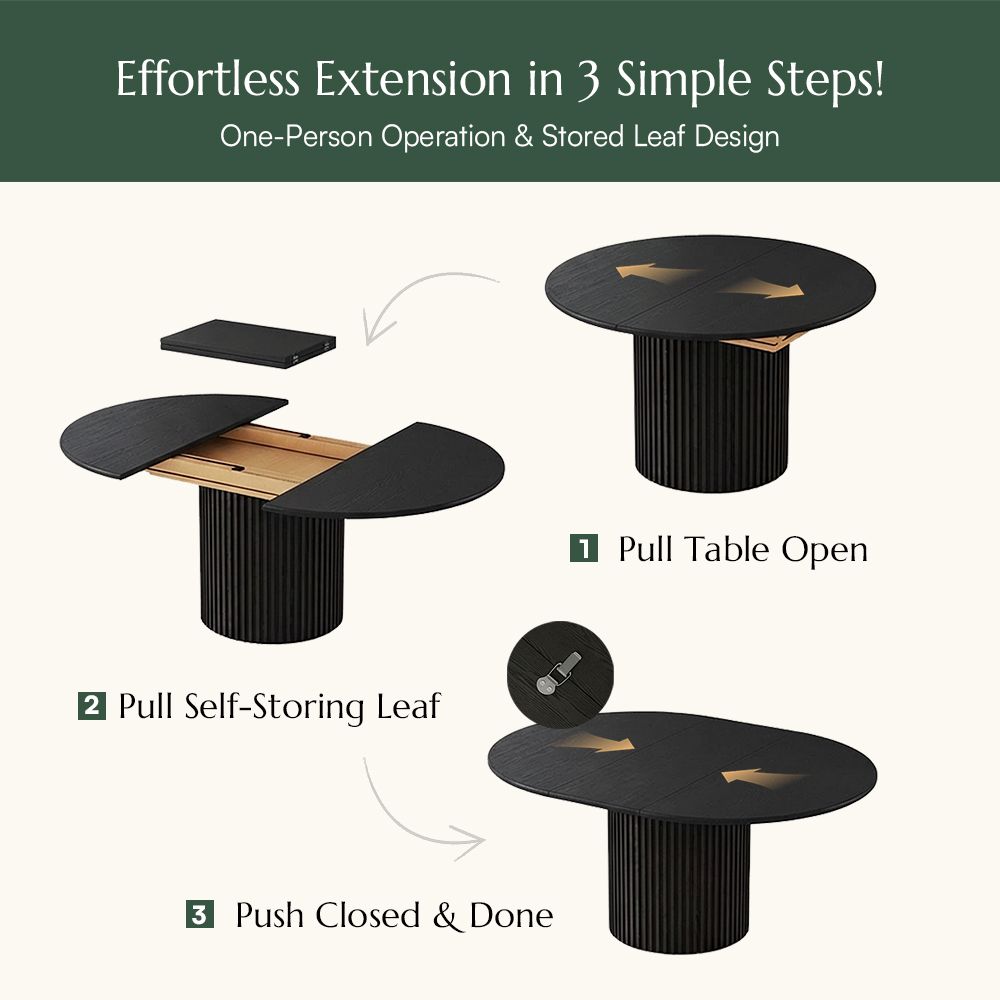 without Lazy Susan Black Engineered Wood Extendable Dining Tables