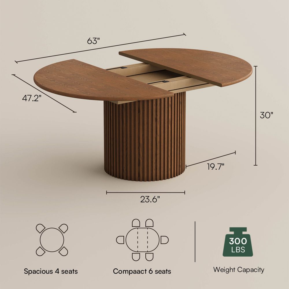 Mid Century Modern Walnut Color Engineered Wood Extendable Dining Tables